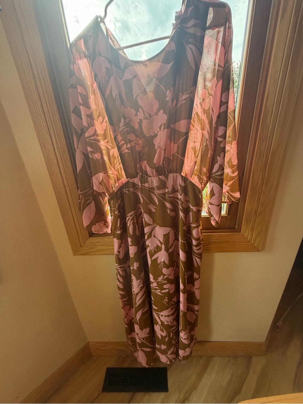 Floral V-Neck Maxi Dress in Pink and Brown